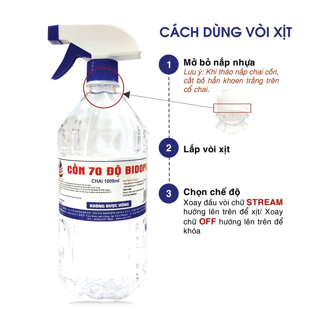 Cồn 70 độ chai 1 lít có vòi xịt diệt khuẩn pd0052