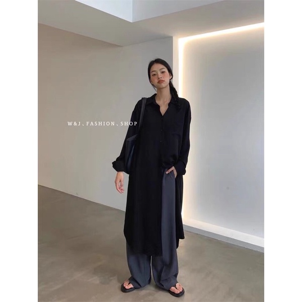 [Ảnh thật/video] váy sơmi lụa Hàn Quốc dáng dài qua gối