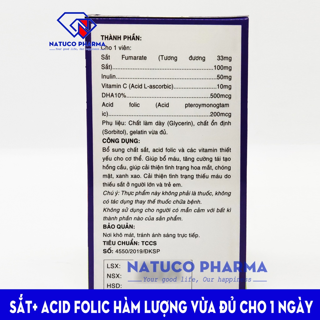Fevimax Gold Viên uống Bổ máu bổ sung Sắt, Acid Folic cho người thiếu máu não, phụ nữ mang thai và cho con bú - Lọ 30v