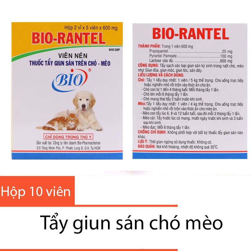 1 VIÊN R.A.NTEL TẨY G.IUN SÁ.N CHO THÚ CƯNG CHÓ MÈO