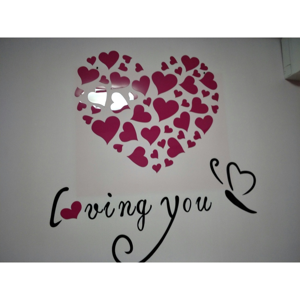 Tranh dán tường mica 3d decor i love you trái tim trang trí phòng khách, phòng ngủ, phòng cưới Nhiều Size - EPeBen