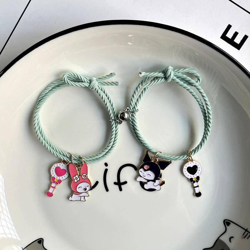Set 2 Vòng Tay Dây Bện Mặt Hình Kuromi Melody Dễ Thương Cho Cặp Đôi