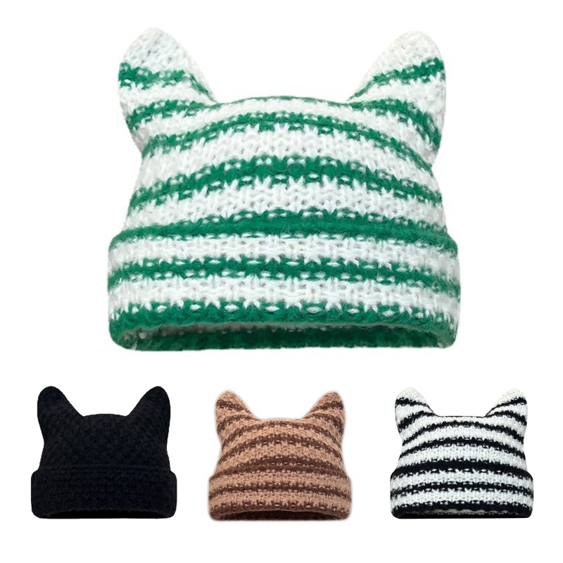 Mũ Beanie Dệt Kim Phối Sừng Thỏ Dễ Thương Cho Nữ