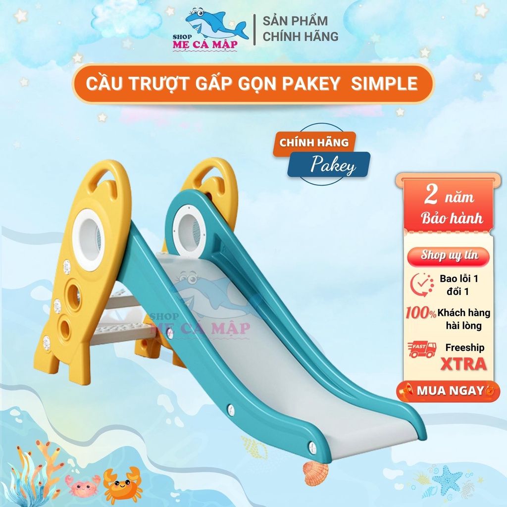 Cầu trượt cho bé gấp gọn đủ 5 màu, cầu trượt chính hãng Pakey dày dặn nhựa nguyên sinh HDPE an toàn cho bé