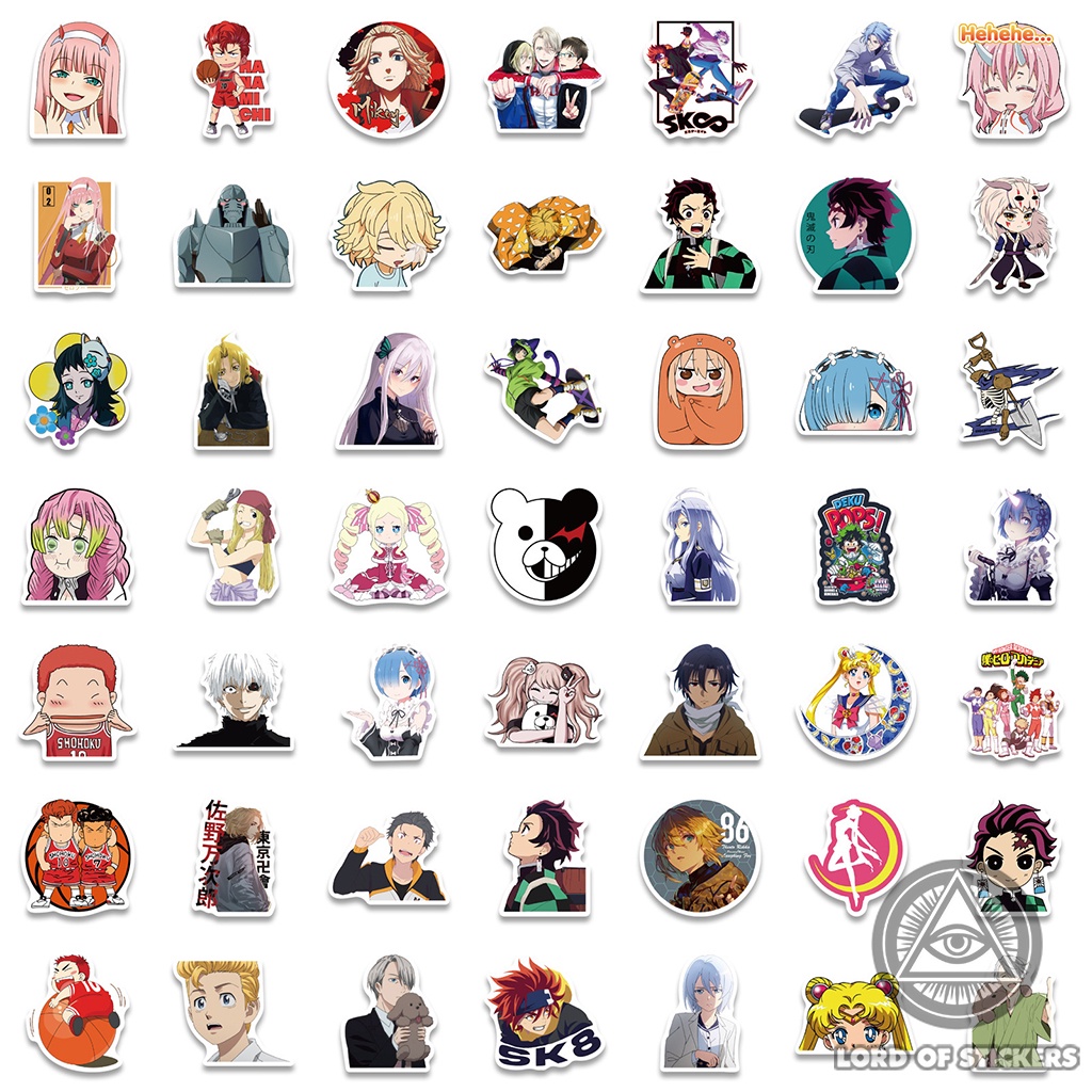 Set 200 Nhãn Dán Hình Nhân Vật Truyện Tranh Tổng Hợp Sticker Anime Manga Trang Trí Mũ Bảo Hiểm, Laptop, Điện Thoại, Xe