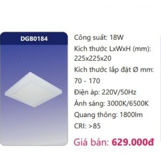 Đèn Led Panel cảm biến 18W DGB0184