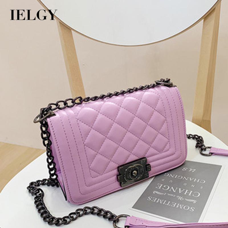 Túi đeo chéo IELGY dáng vuông nhỏ phối dây xích phong cách Hàn Quốc thời trang cho nữ