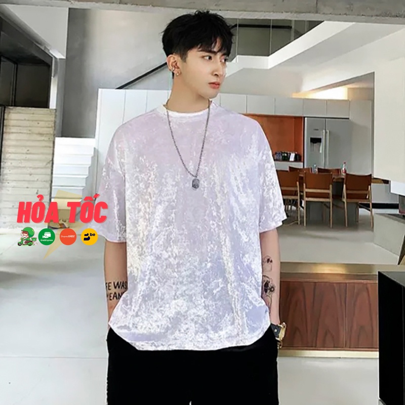 Áo nhung loang tay lỡ form unisex