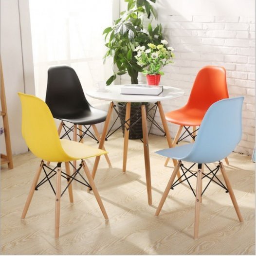 Bàn Tròn Eames 4 Chân Gỗ Đan Sắt Ngồi Quán Cafe, Văn Phòng, Bàn Ăn Đủ Kích Thước