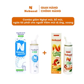 Combo Xịt Mũi Nebusal Húng Chanh và Nebusal 0.9% Giảm Nghẹt Mũi, Sổ Mũi