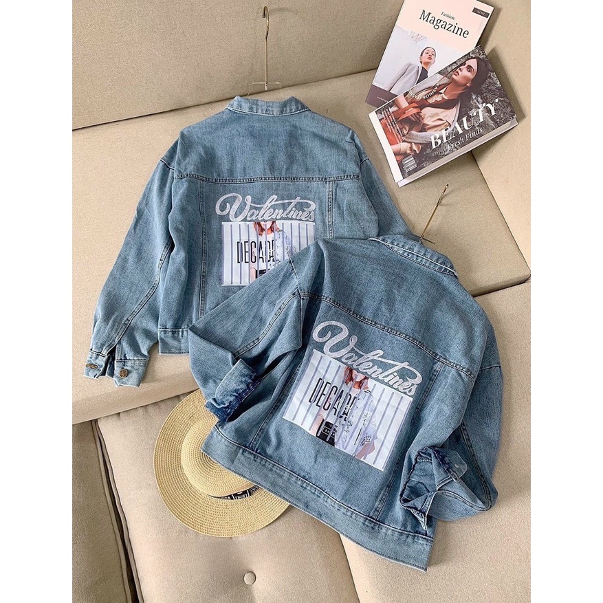 Áo Khoác Jeans Nữ Valentin Hình Cô Gái 🦋 Áo Sơ Mi Bò Nữ Dài Tay 🦋