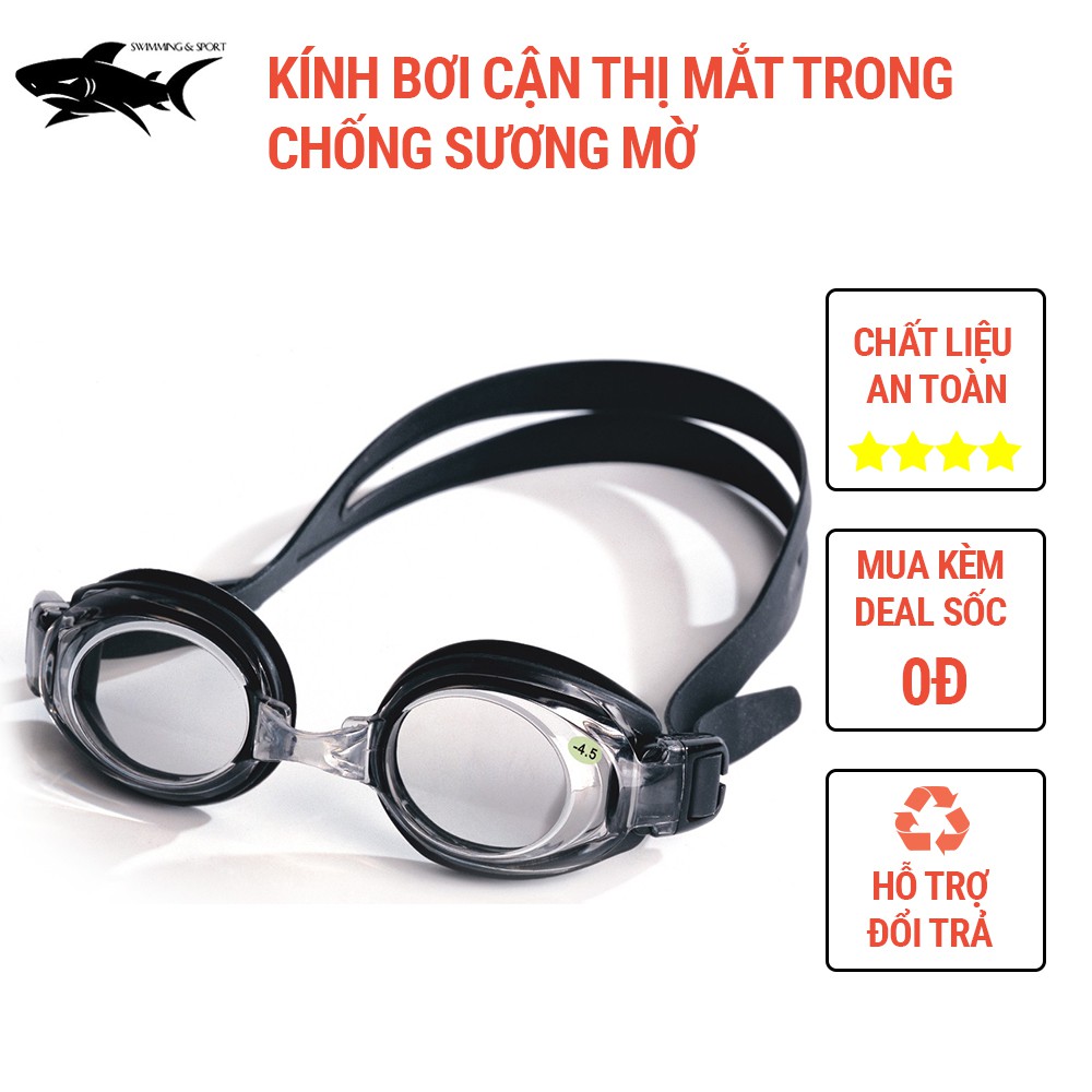 Kính bơi cận thị từ 1.5 độ đến 8.0 độ mắt kiếng bơi có độ cận cho người lớn, trẻ em hạn chế sương mờ 5100 SHARK Sport