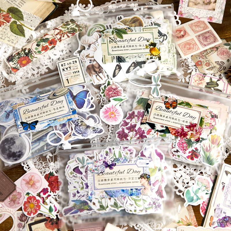 Bộ 200 Sticker Giấy Dán Trang Trí Sổ Tay DIY Hình Hoa Xinh Xắn
