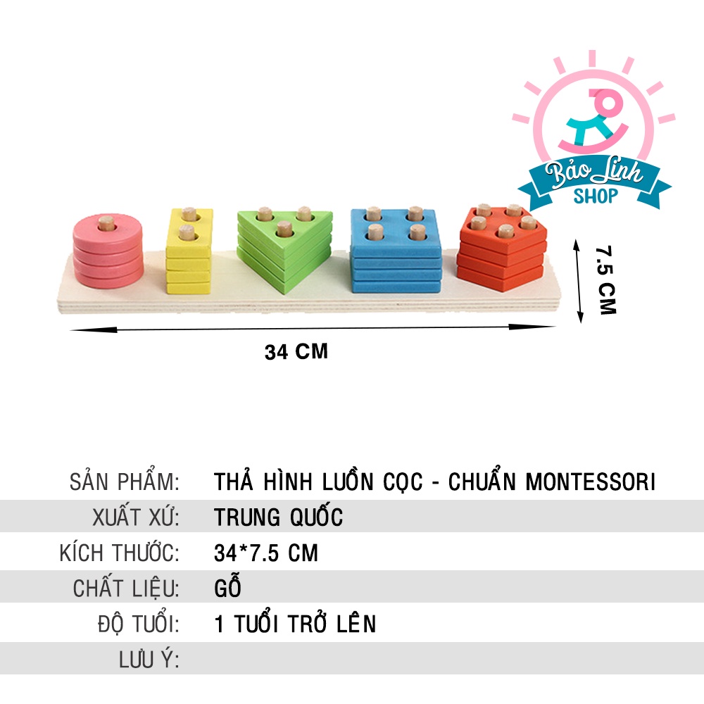 Giáo cụ Montessori 0-3 - Thả hình khối luồn cọc BẢN CHUẨN| Đồ chơi gỗ an toàn cho bé