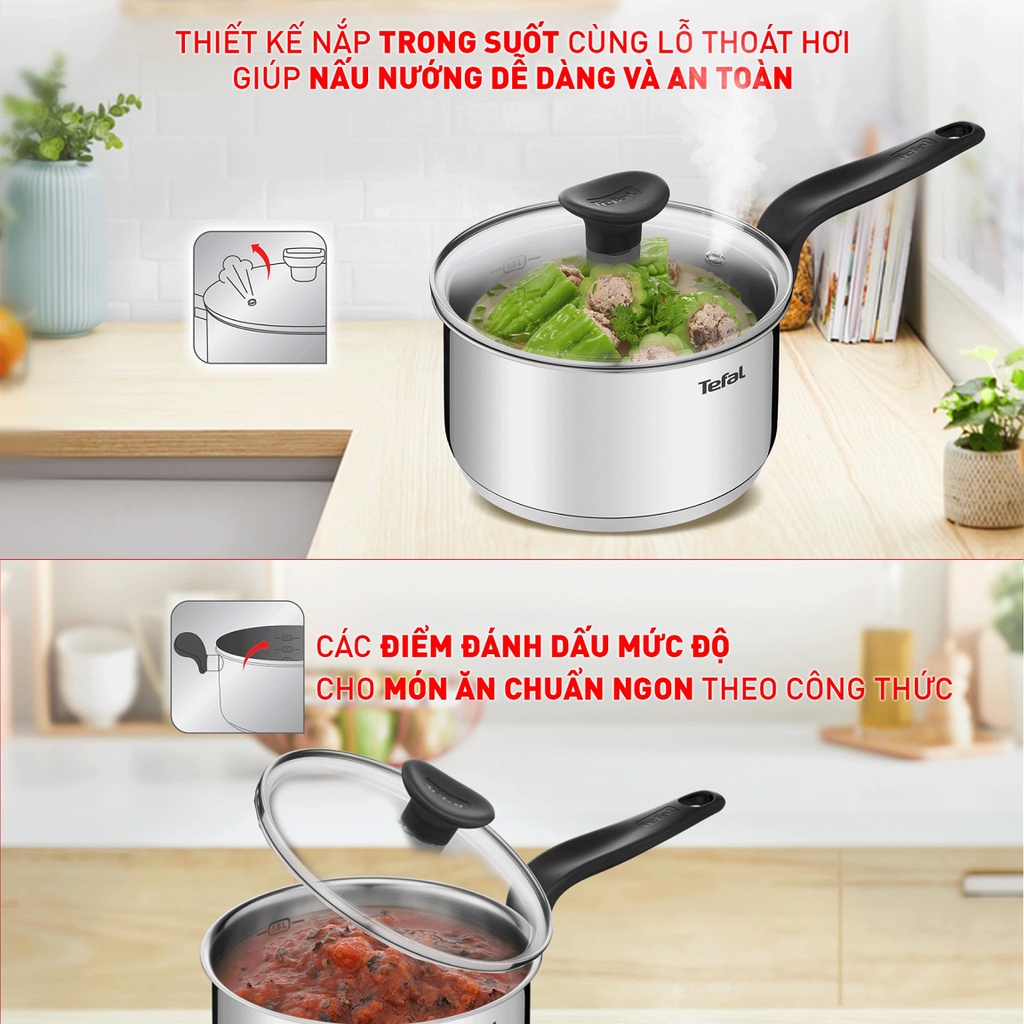 Nồi chảo inox Tefal Primary chống dính, Bộ nồi, quánh chiên xào dẫn nhiệt tốt có thể sử dụng bếp từ - HAPOS