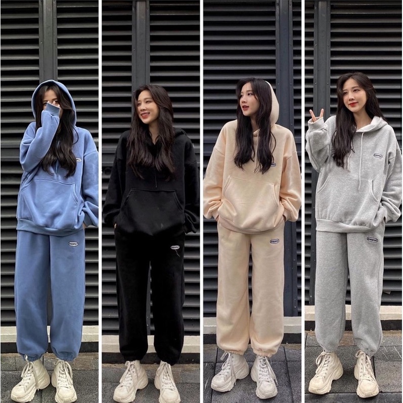 Bộ nỉ Hoodie thêu chữ INDENPENT [FREESHIP] Set nỉ bông quần jogger áo hoodie dài tay form rộng