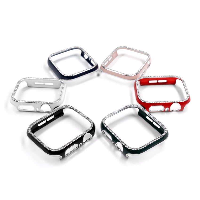 Vỏ nhựa pc màu laser đính đá lấp lánh thích hợp cho đồng hồ Apple Watch Se 6 Se 5 4 3 2 Iwatch 38mm 40mm 42mm 44mm