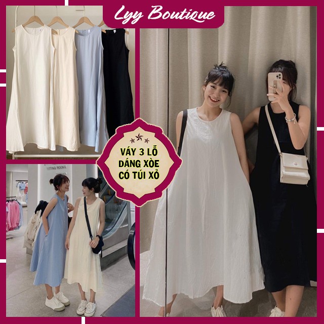 Đầm Nữ Ba Lỗ Suông Chất Thô Trơn Dáng Xòe Có Túi Bên Cực Xinh LYY BOUTIQUE