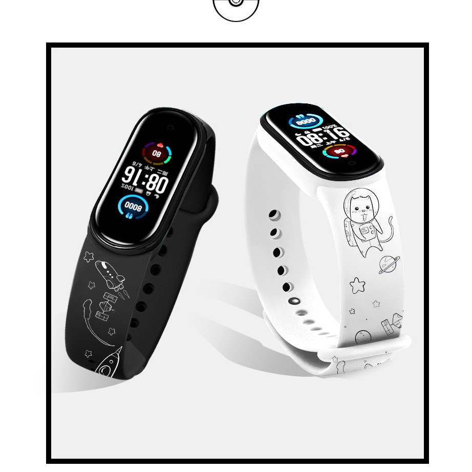 Dây đeo miband 6, miband 5, Dây đeo cao su miband in họa tiết dễ thương