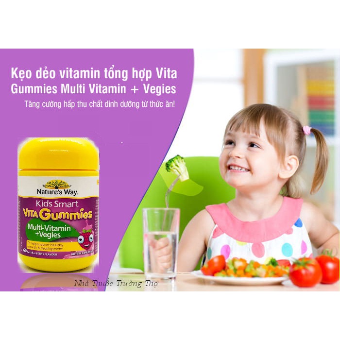 Kẹo dẻo Nature's Way Kids Smart Vita Gummies, Úc (60v) nhiều vị bổ sung vitamin, khoáng chất cho trẻ từ 2 tuổi