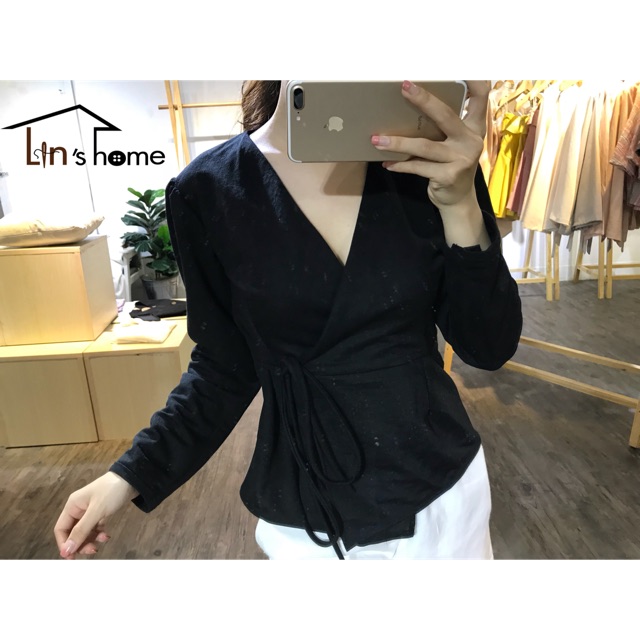 ÁO LINEN ĐEN TAY DÀI