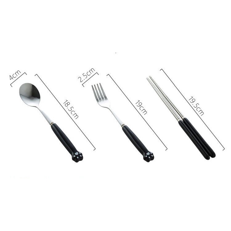 Bộ đồ ăn đũa/muỗng/nĩa cá nhân bằng sứ cao cấp (hoạ tiết chân mèo) kèm hộp đựng sang trọng cho dân văn phòng, học sinh