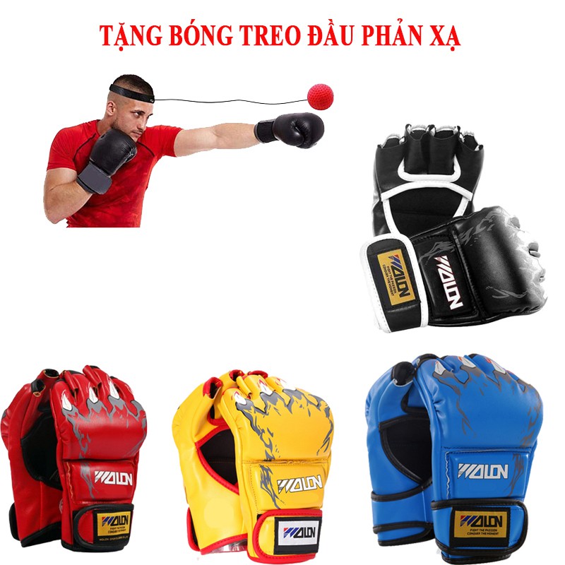 Găng Đấm Bốc MMA Wolon Cụt Ngón Chính Hãng + Tặng Kèm Bóng Treo Đầu Phản Xạ