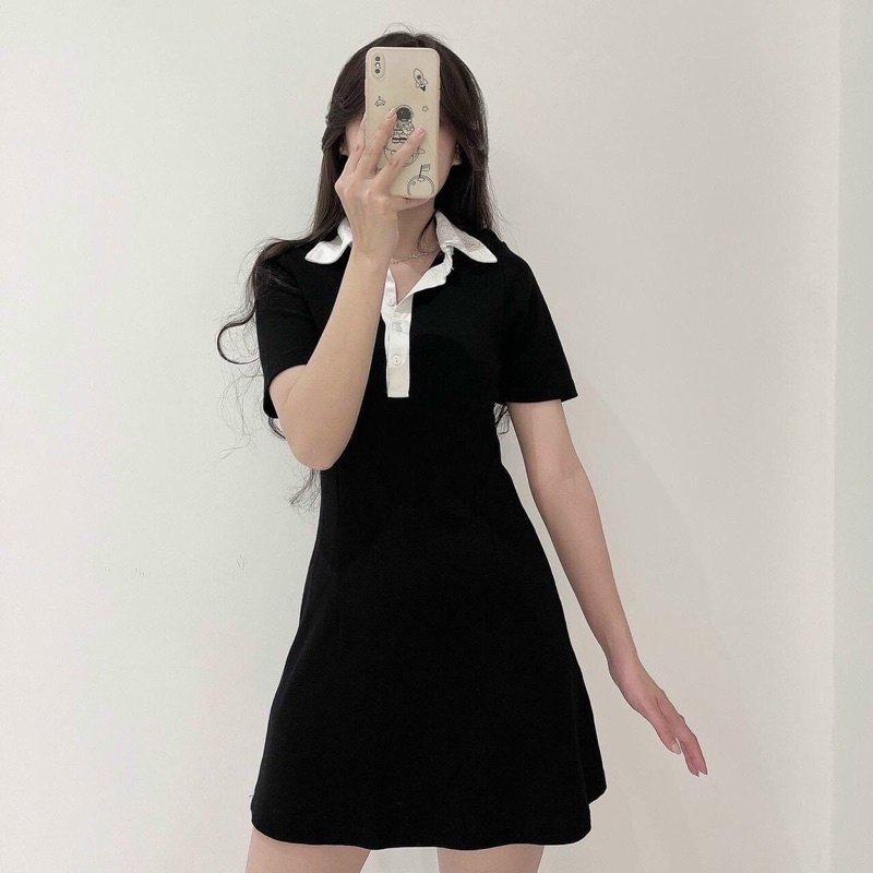 Váy Polo Cổ đức 🦋 Đầm Chữ A Cổ Bẻ Đen Nữ Hotrend 🦋 BOSS