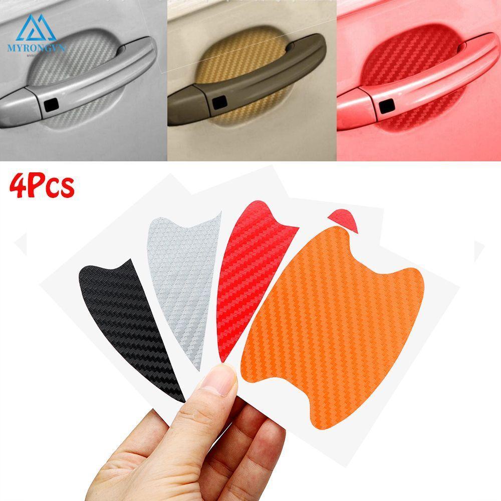 Set 4 miếng phim dán bảo vệ tay cầm cửa xe hơi chống trầy xước chất liệu sợi carbon tiện dụng