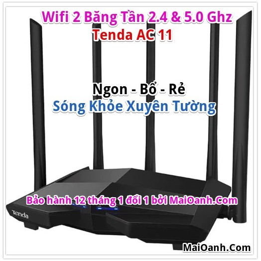 Tenda AC11 - Thiết bị phát Wifi chuẩn AC 1200Mbps (5 anten 6 Dbi)