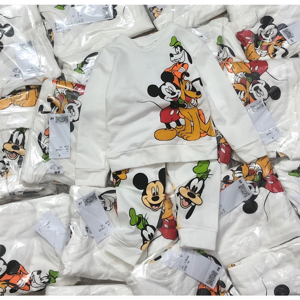 Bộ dài tay thu đông bé trai - Set bộ da cá Mickey Hm cho bé trai size 1-6t