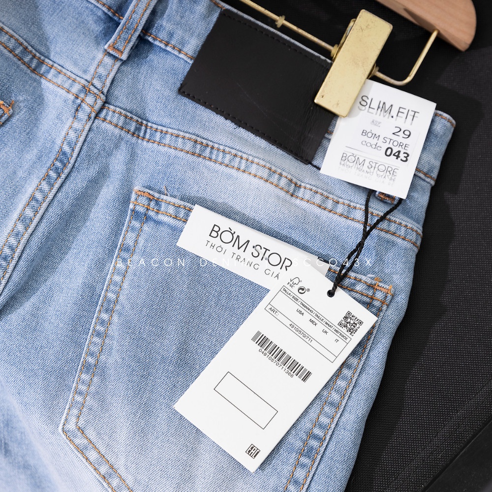 Quần Jean Short Nam Cao Cấp Xanh Nhạt Trơn Không Lai BEACON DENIM Form Slim Fit JSCC043X