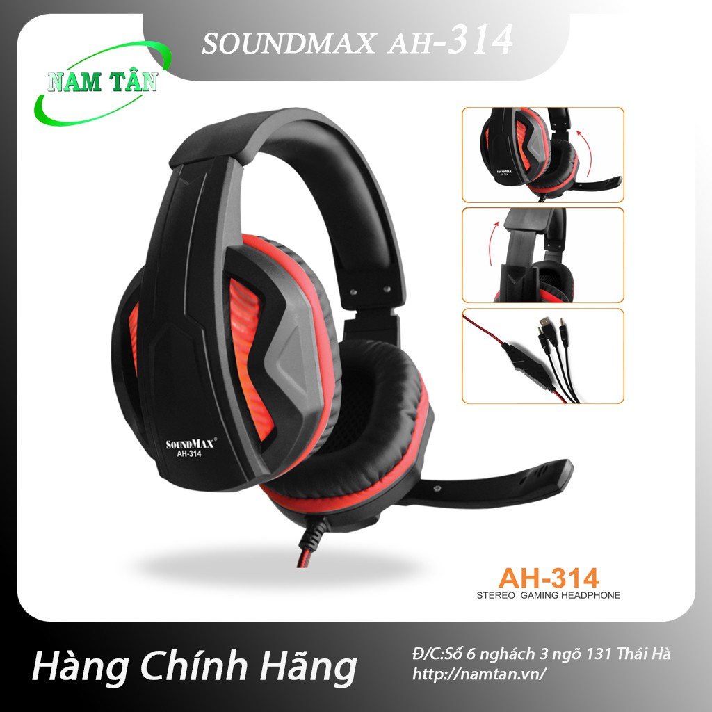 Tai nghe Over-ear SoundMAX AH 314 (Đen,Đỏ)