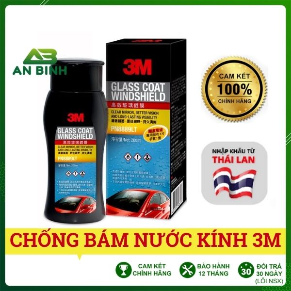 Chai Chống Bám Nước Trên Kính Xe 3M Glass Coat Windshield - Hạn Chế Vết Ố Nước PN08889LT 200ml