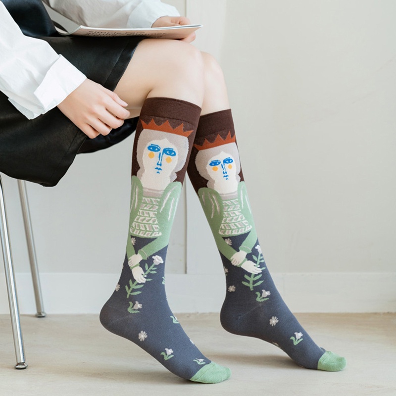 XIXI 1 đôi vớ họa tiết hoa trừu tượng thời trang Hàn Quốc cho nữ