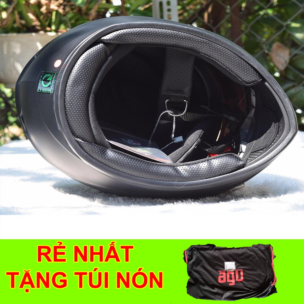 Nón bảo hiểm agu đen full + sừng tặng túi đựng nón