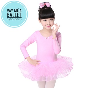 Váy múa ballet basic dài tay hồng