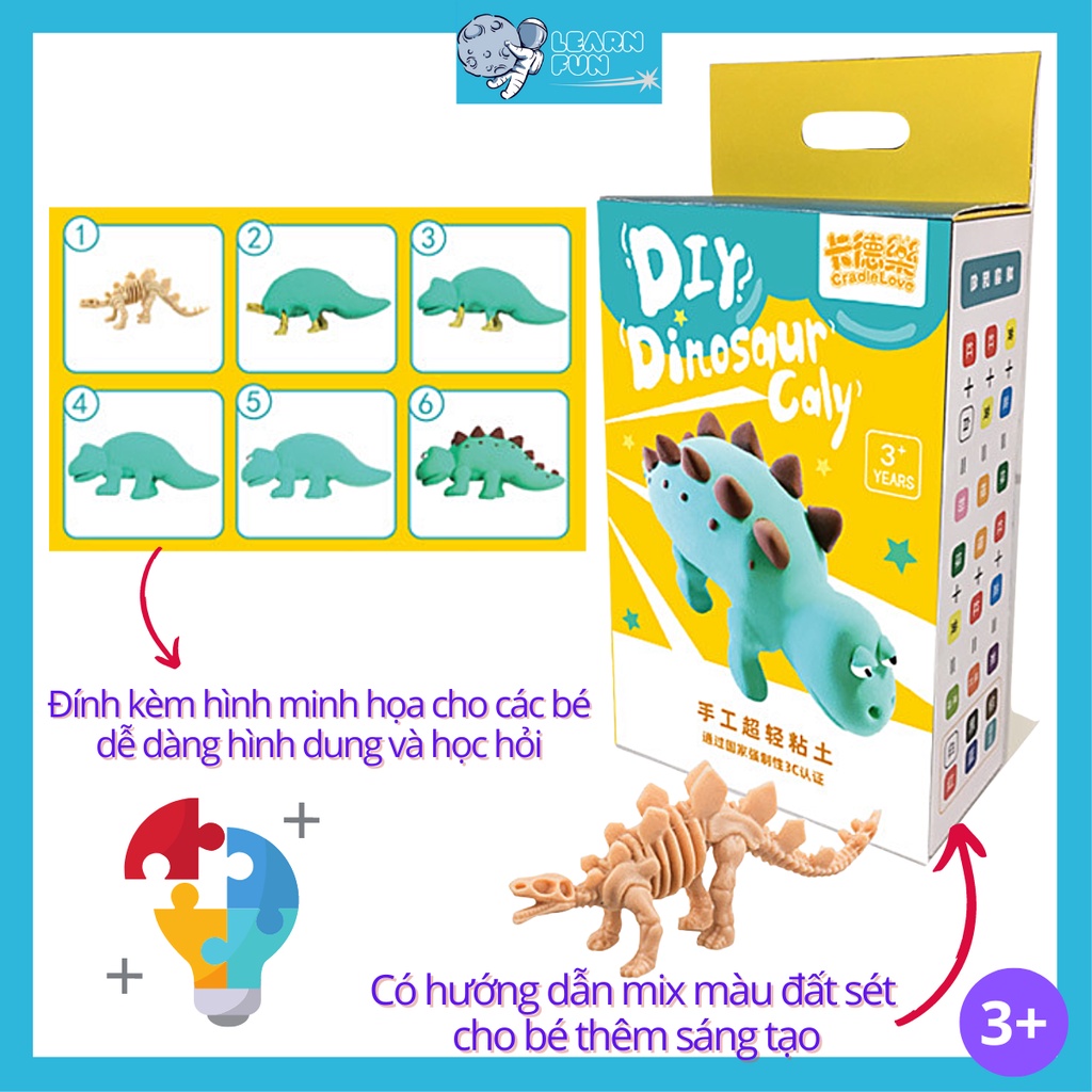 Bộ đồ chơi giáo dục DIY đất sét tạo hình khủng long từ khung xương khủng long đồ chơi Phát triển sáng tạo an toàn cho bé