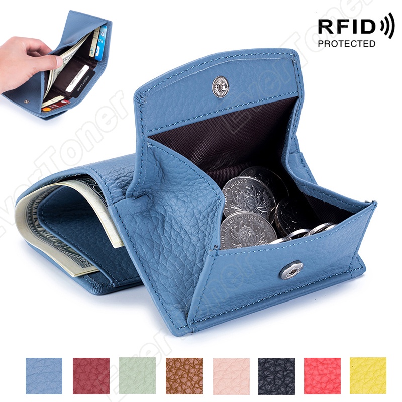 Ví đựng tiền xu EVERTONER bằng da chặn sóng RFID cao cấp cho nữ