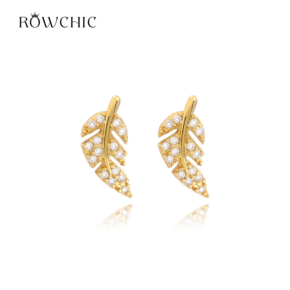 Khuyên tai Rowchic RC71504 hình lá mạ vàng 18K thời trang cho nữ