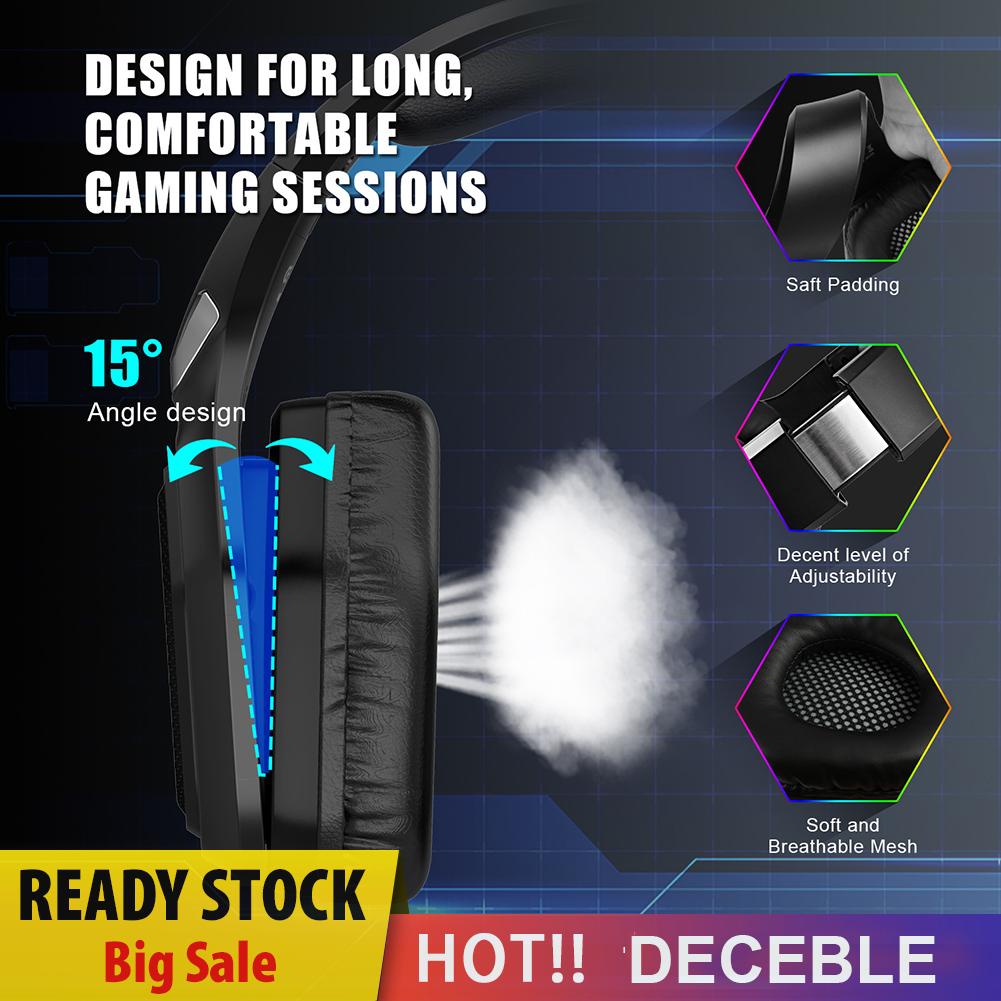 deceble F3 Gaming Gamer Headphone 3.5mm RGB Light Wired PC Headset with Microphone