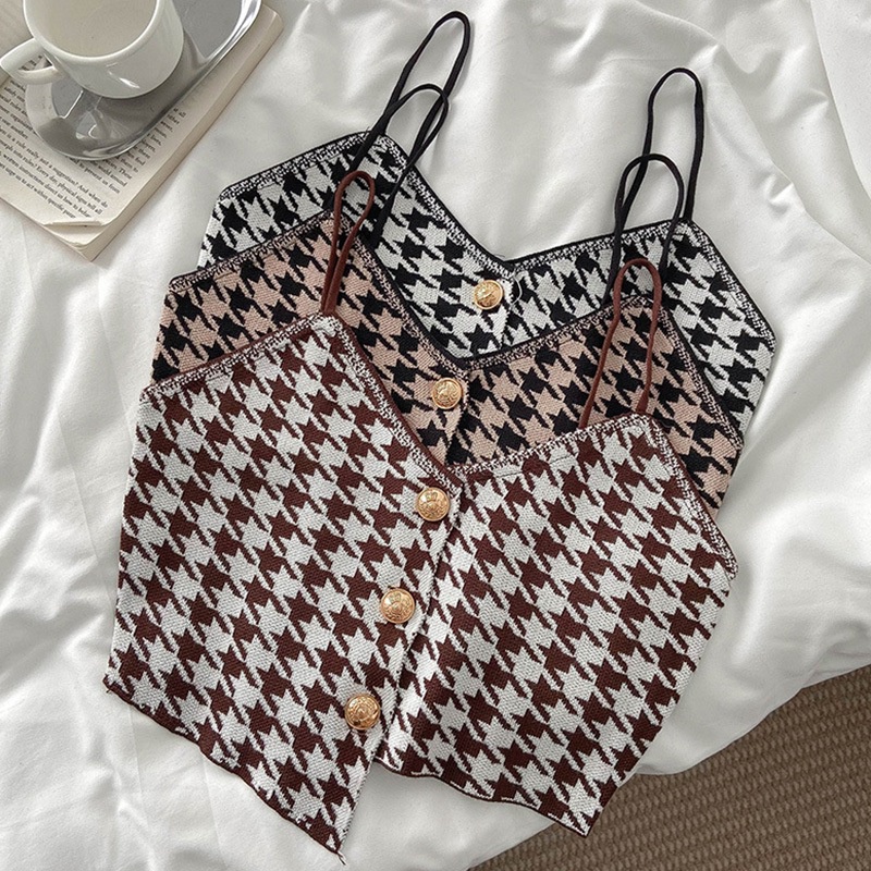 Áo Croptop Hai Dây Họa Tiết Sọc Caro Phong Cách Hàn Quốc Thời Trang Mùa Hè Cho Nữ