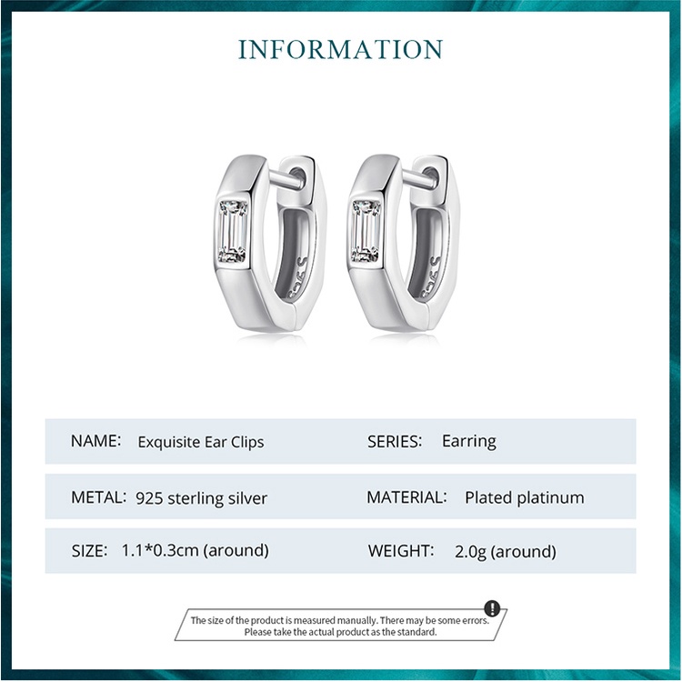 BAMOER Bông Tai Bạc 925 HìNh Vuông ThờI Trang