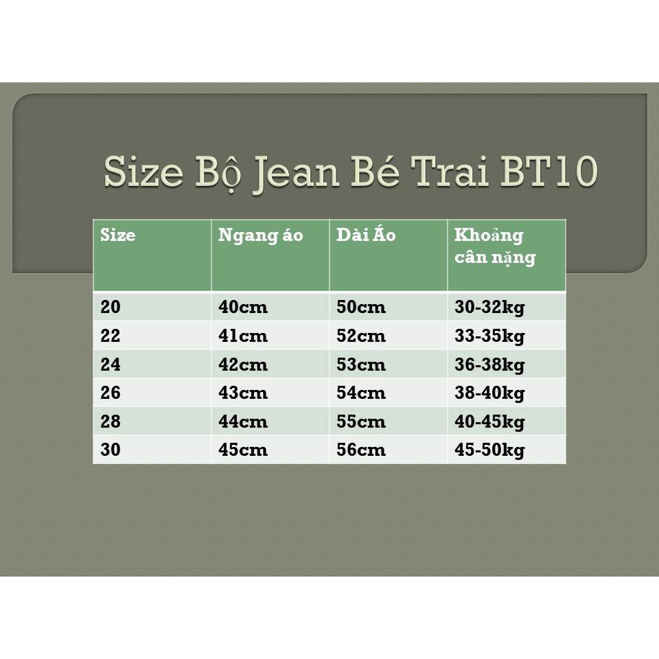 Bộ Bé Trai Áo Thun Quần Jean 30kg-40kg-50kg, Set Jean Cho bé lớn - Trang 25 Kids