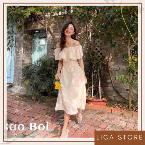 Váy trễ vai trắng dự tiệc sang trọng dáng dài hottrend chất đẹp LICA - V17
