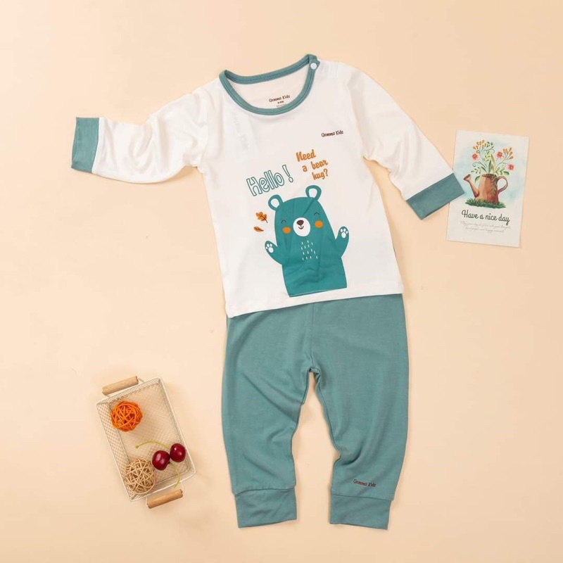 Bộ dài tay bamboo sợi tre mặc điều hoà chống muỗi mùa hè cho bé trai, bé gái hãng gemma kids