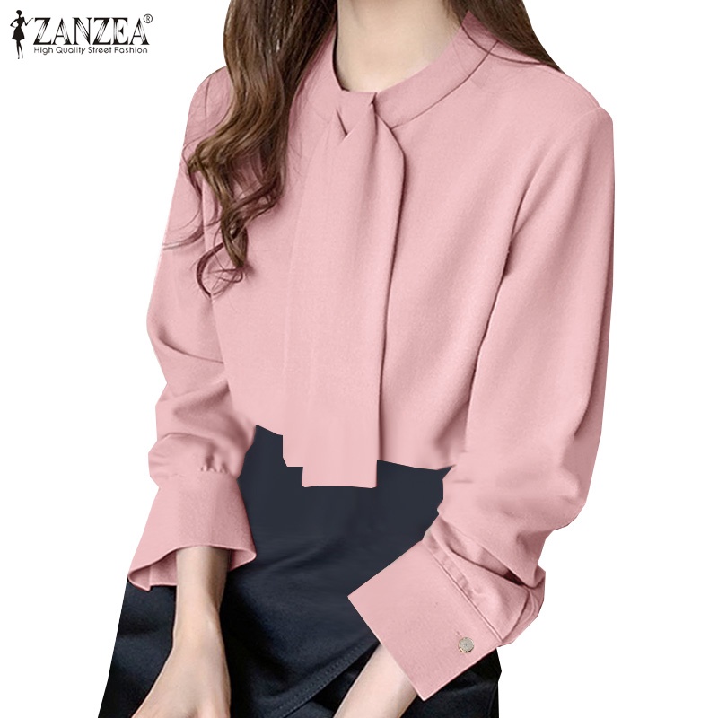 Áo thun dài tay ZANZEA màu trơn thời trang nữ tính thanh lịch
