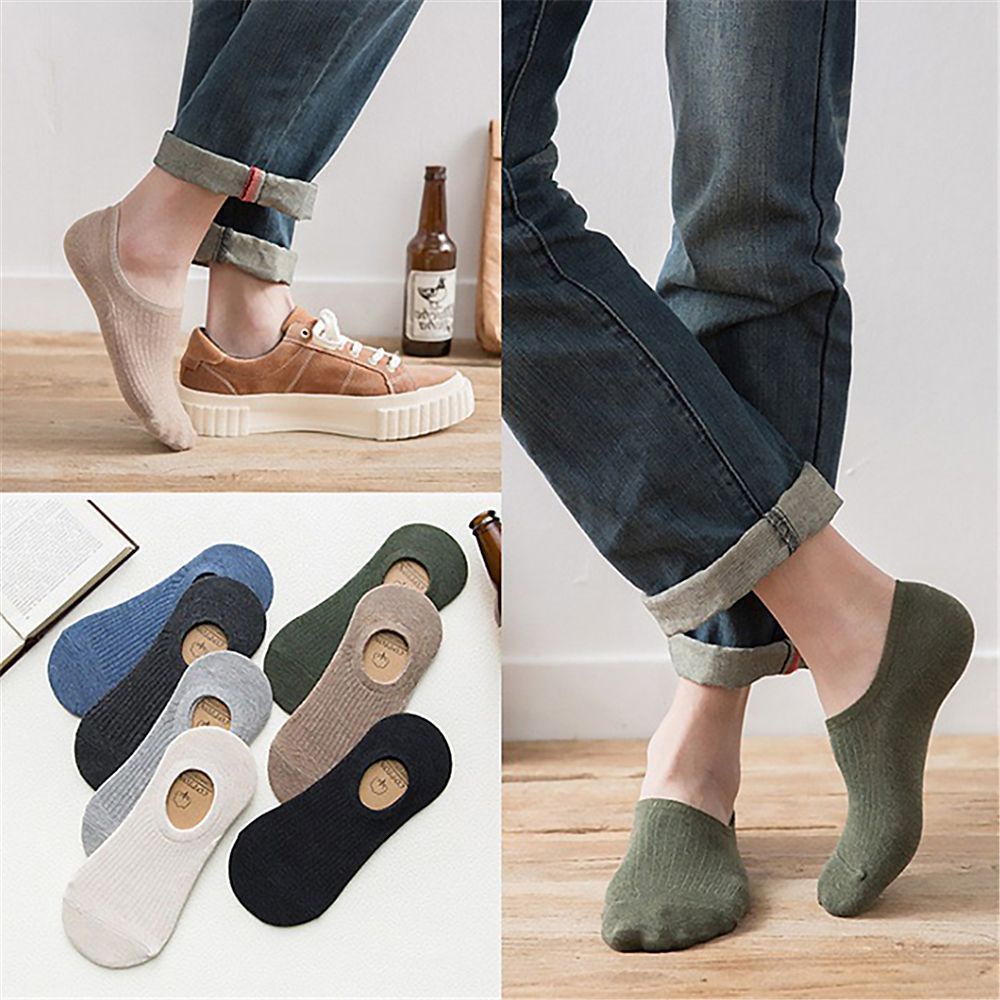 Đôi tất thể thao vải cotton cổ thuyền màu trơn thông thoáng phong cách hè nam tính