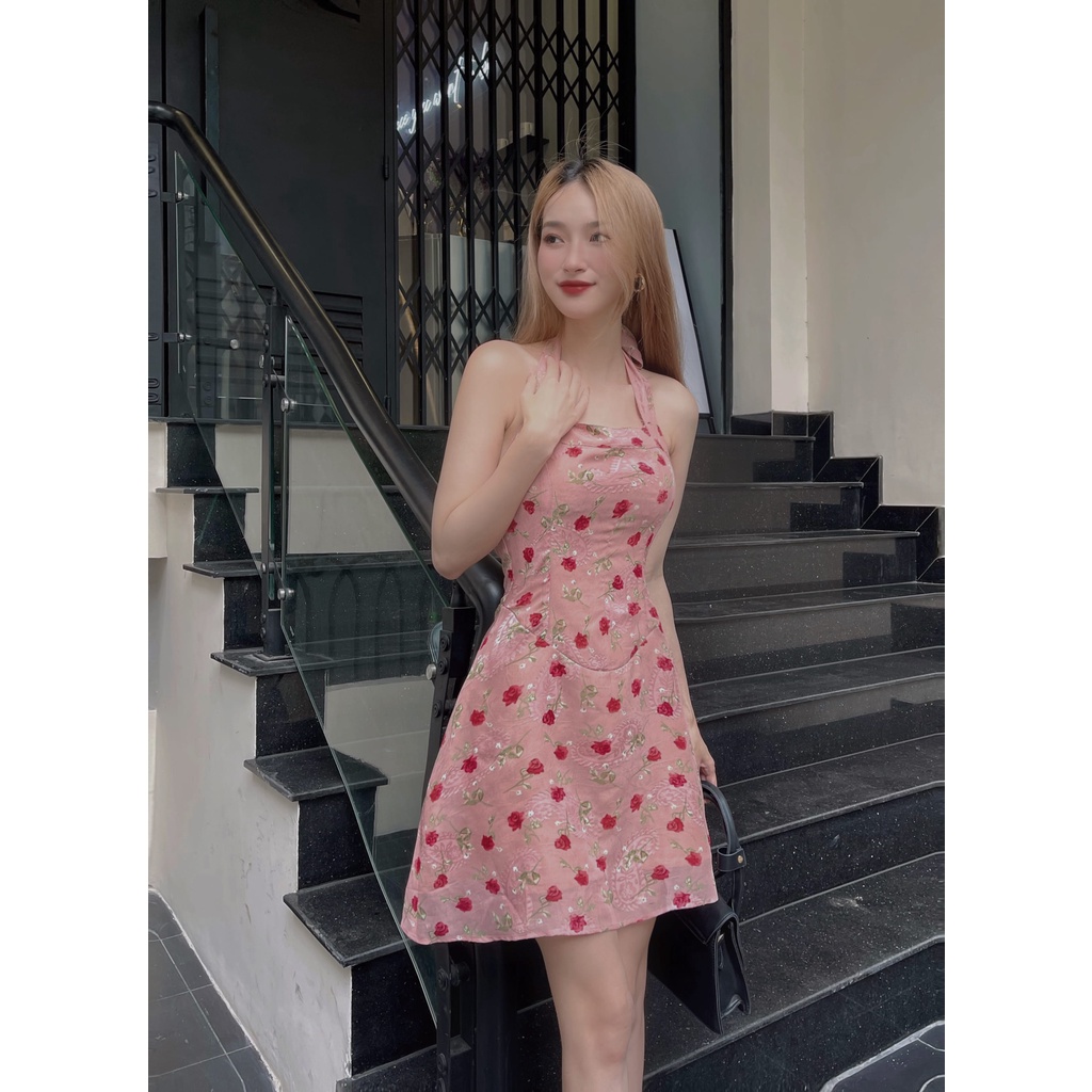 VÁY VOAN HOA CỘT NƠ CỔ - Cherri Boutique