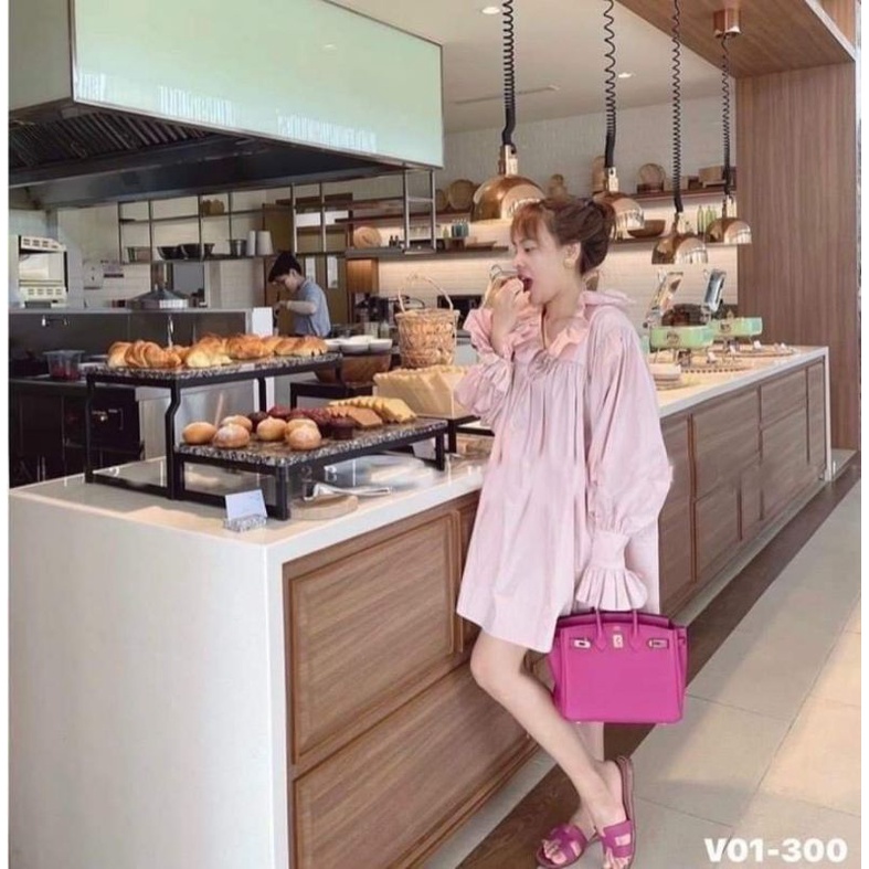 Đầm bbd voan tay bo chun cổ bèo